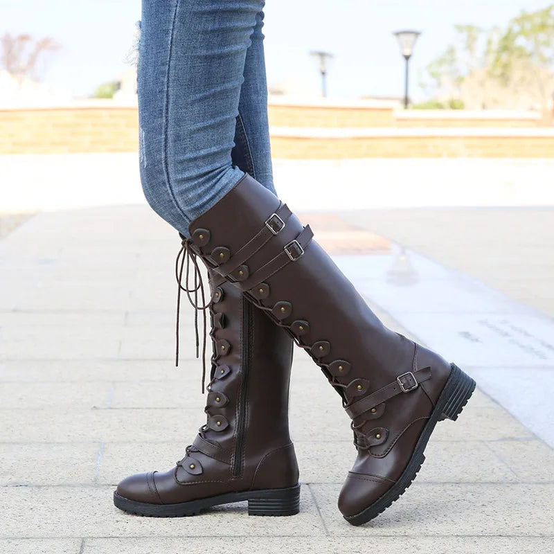 Knee High Lace Up Steampunk Boots