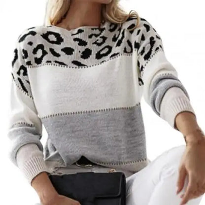 Leopard Print Patchwork Knitted Sweater