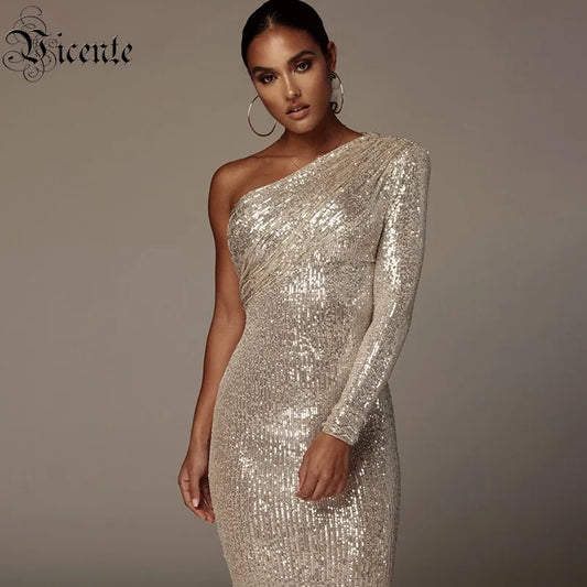 One-Shoulder Sparkle Sequins Dress