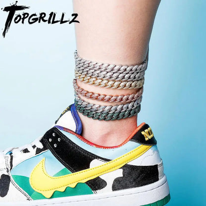 TOPGRILLZ 4mm Cuban Chain Anklet with Iced Zirconia & Adjustable Chain