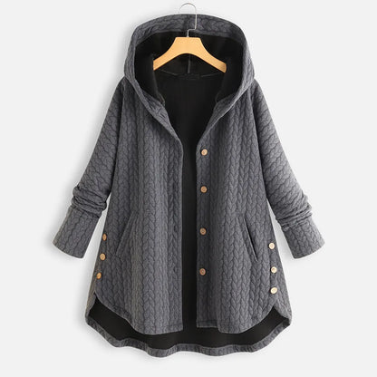 Oversized Button Fleece Jacket Hooded Long Sleeve Coat