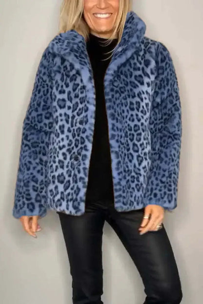 Leopard Print Plush Fleece Open Jacket