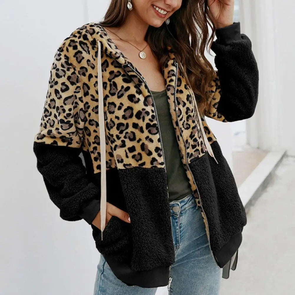 Leopard Print Zip-Up Plush Jacket