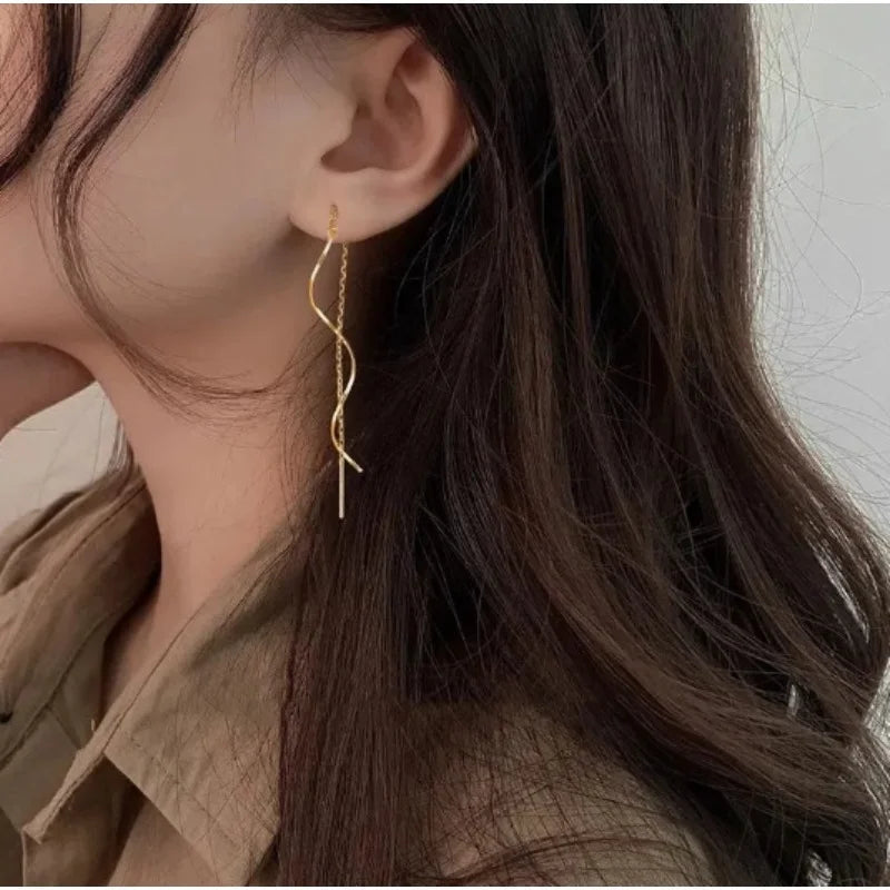 18K Gold Plated Curve Dangle Earrings