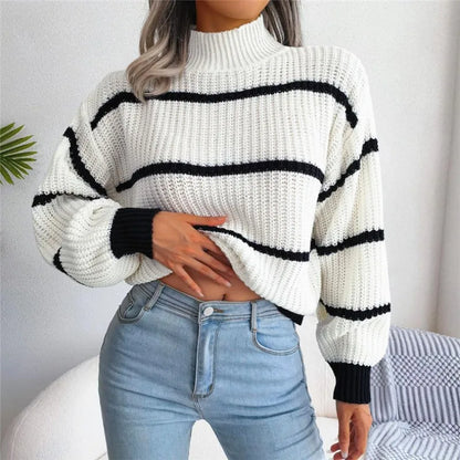 Striped Knit Half-Collar Sweater