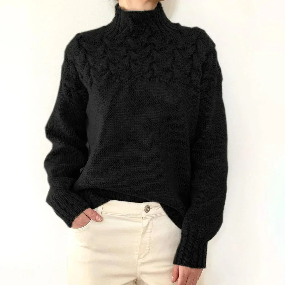 Cable Knit Turtleneck Long Sleeve Sweater