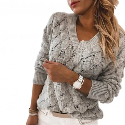 V-Neck Hollow-Out Feather Knit Sweater