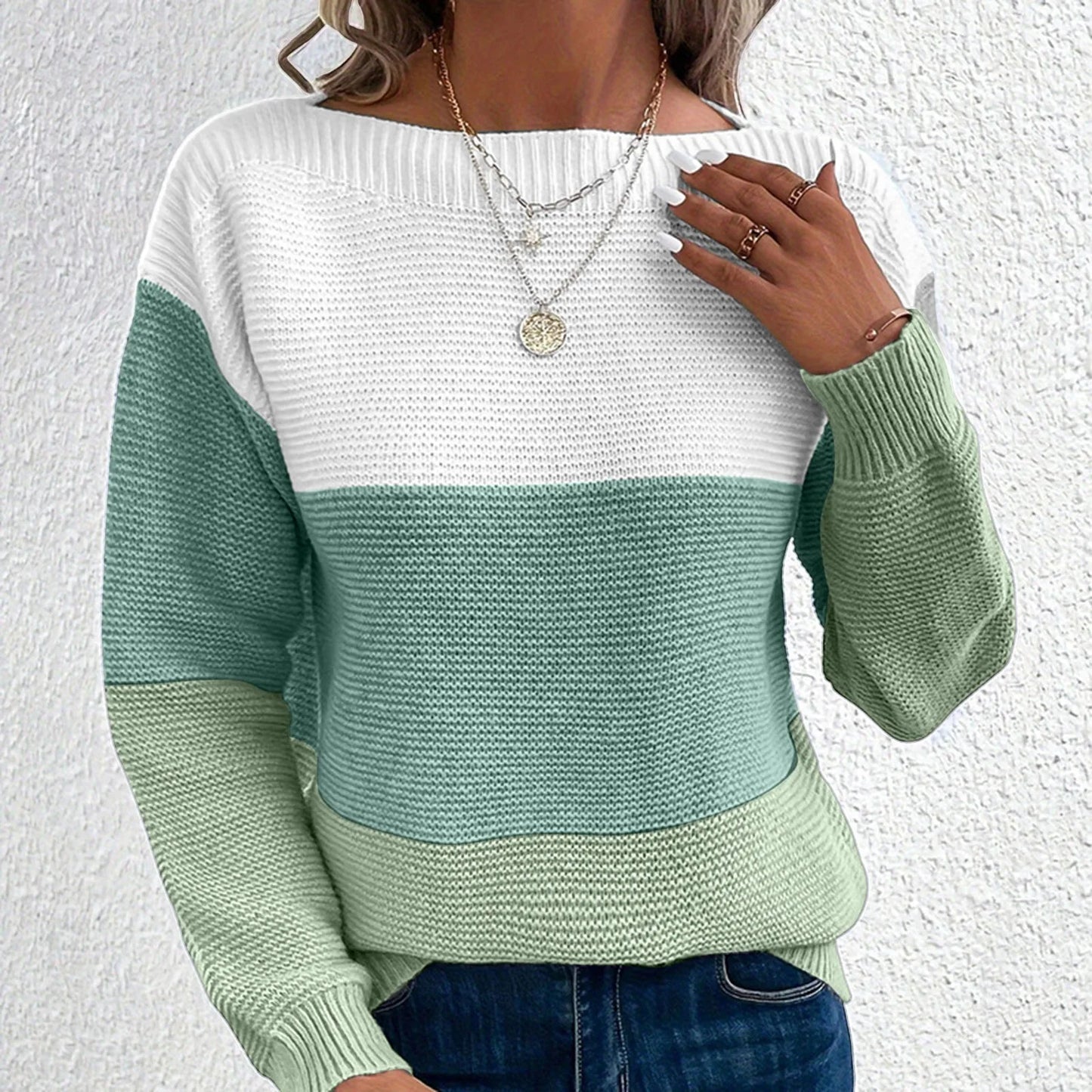 Contrast Stitching Round Neck Pullover Sweater