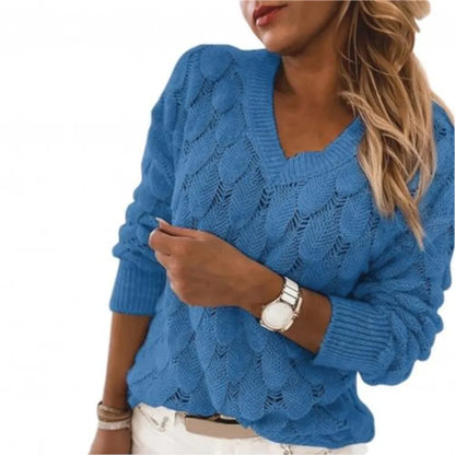 V-Neck Hollow-Out Feather Knit Sweater