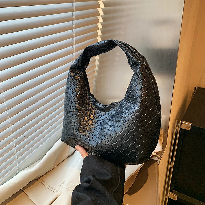 Woven PU Leather Hobo Shoulder Bag