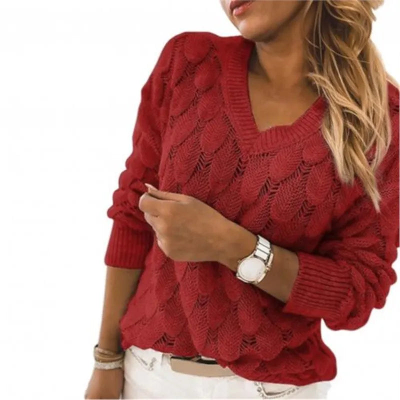 V-Neck Hollow-Out Feather Knit Sweater