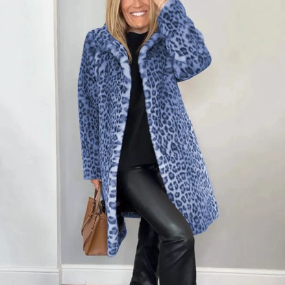 Leopard Print Plush Fleece Open Jacket