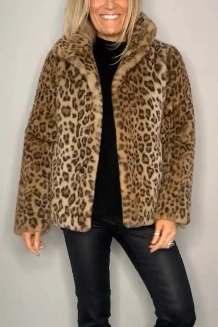 Leopard Print Plush Fleece Open Jacket