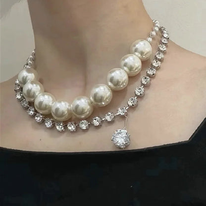 Simulated Pearl Sweater Necklace