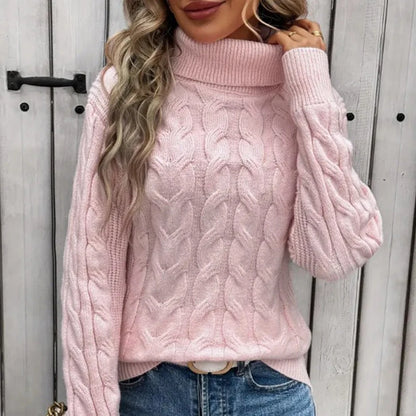 Woolen Acrylic Cable Knit Turtleneck Sweater