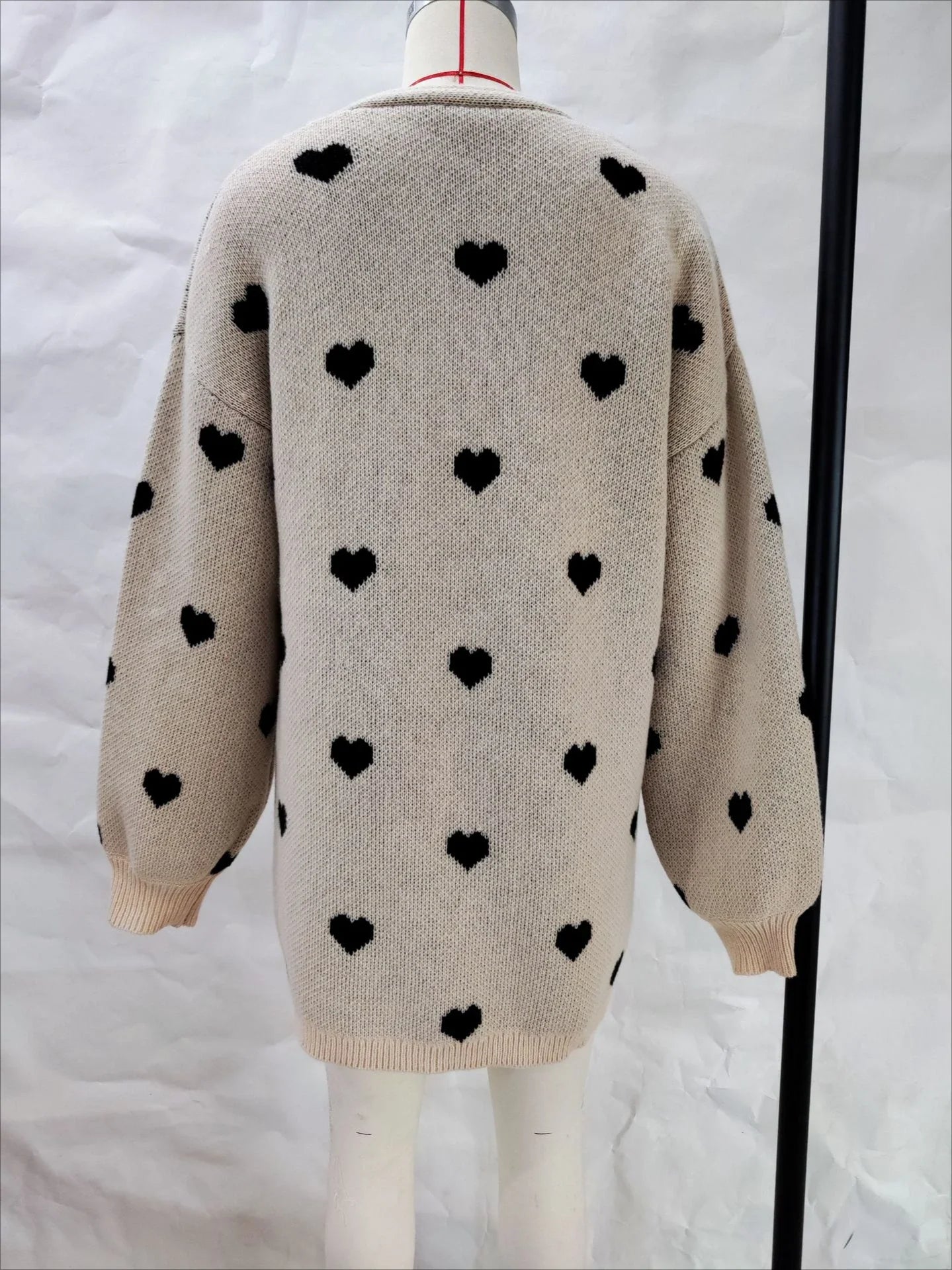 Heart-Print Knitted Long Cardigan