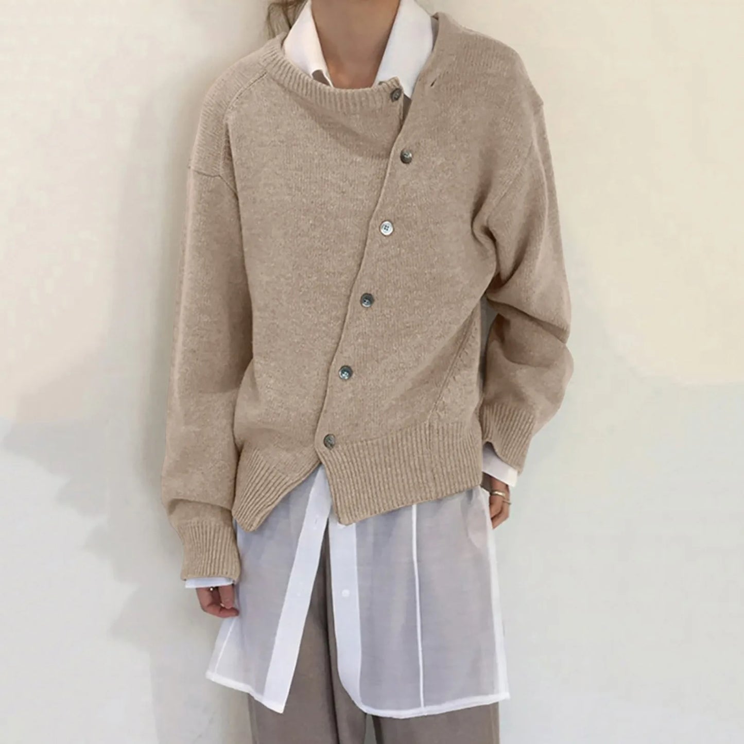 Asymmetrical Button Down Knit Cardigan