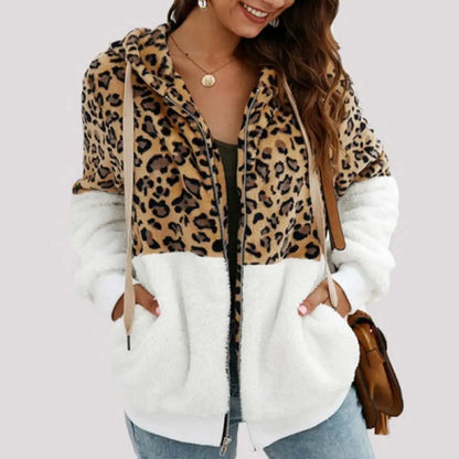 Leopard Print Zip-Up Plush Jacket