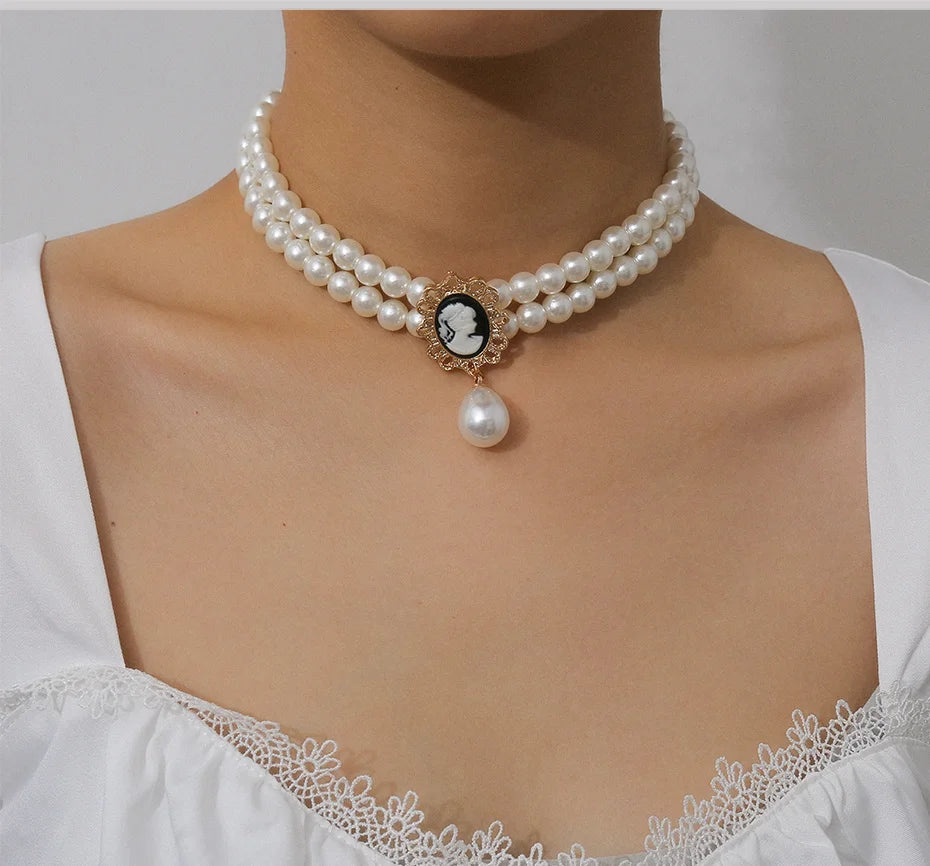 Simulated Pearl Sweater Necklace