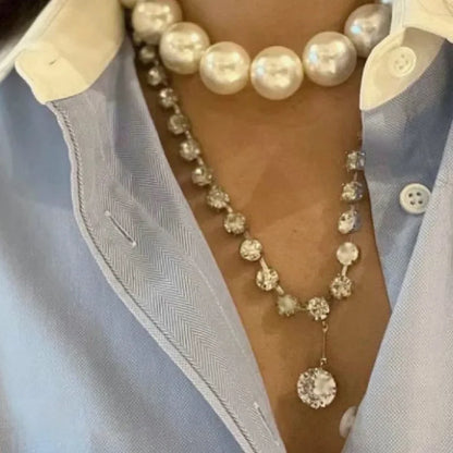 Simulated Pearl Sweater Necklace