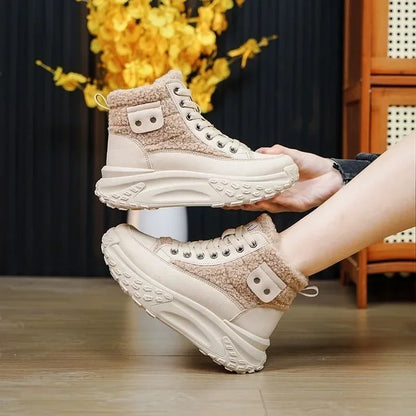 Winter Snow Boots Lace-Up High Top Plush Ankle Boots