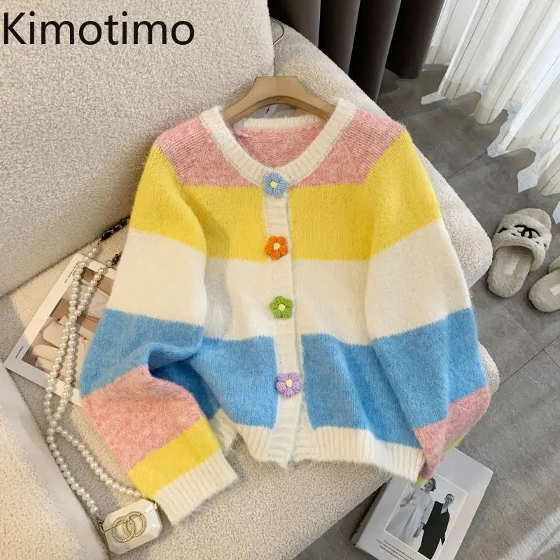 Kimotimo Striped Knit Cardigan