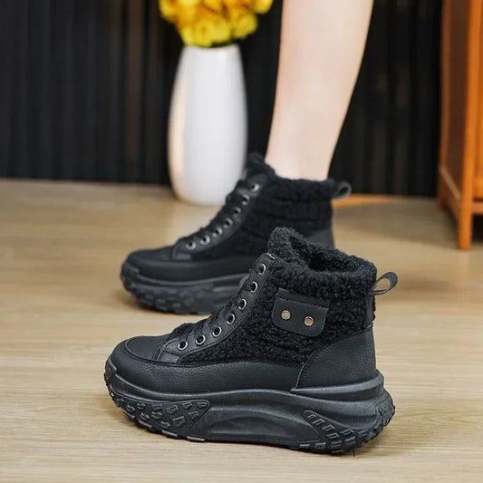 Winter Snow Boots Lace-Up High Top Plush Ankle Boots