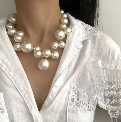 Simulated Pearl Sweater Necklace