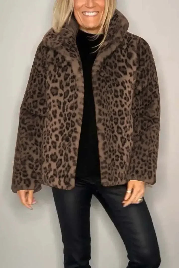 Leopard Print Plush Fleece Open Jacket