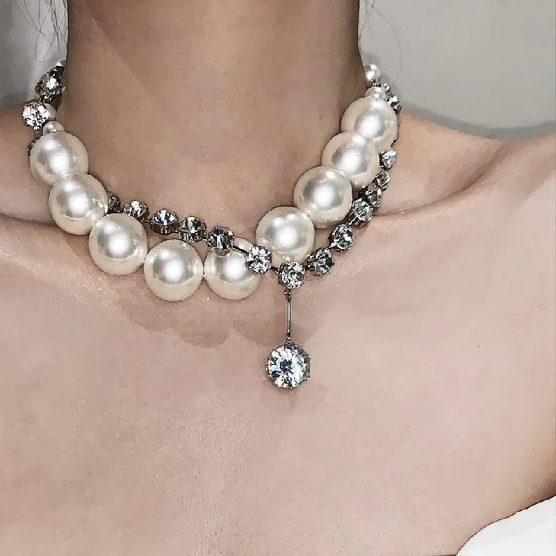 Simulated Pearl Sweater Necklace