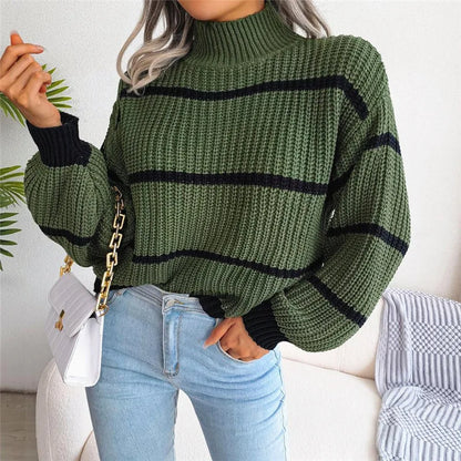 Striped Knit Half-Collar Sweater