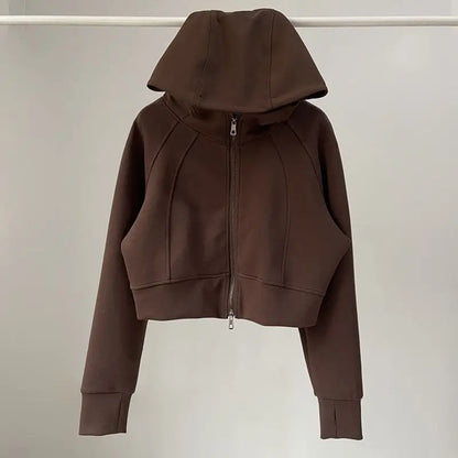 Autumn Women's Double Zipper Hooded Casual Jacket