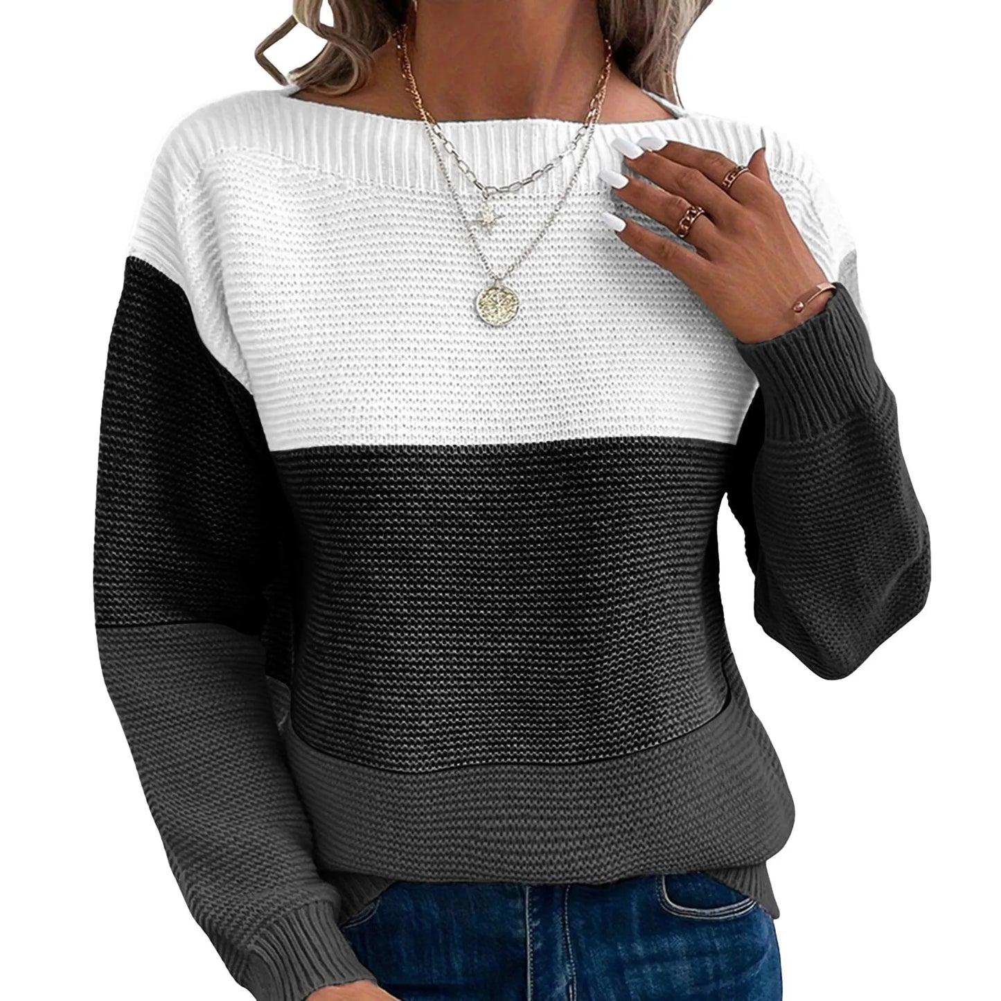 Contrast Stitching Round Neck Pullover Sweater