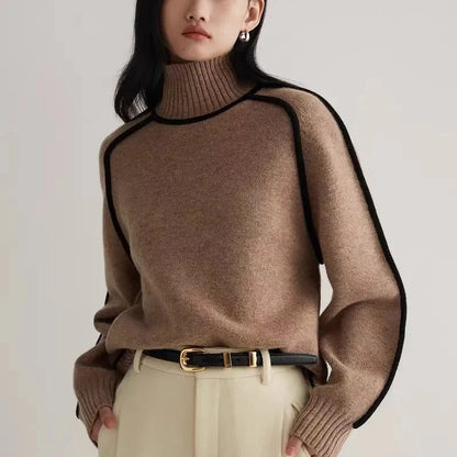 Elegant Patchwork Wool Turtleneck Sweater