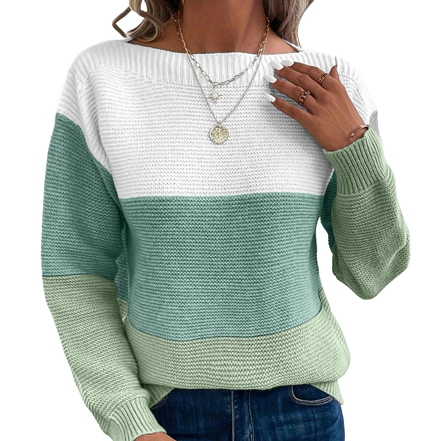 Contrast Stitching Round Neck Pullover Sweater