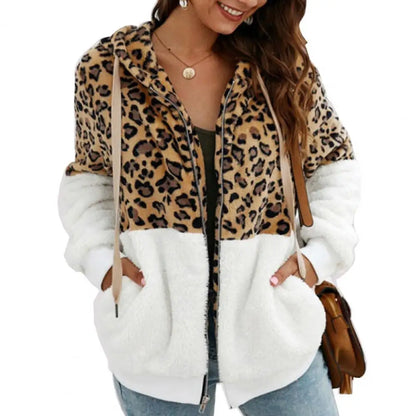 Leopard Print Zip-Up Plush Jacket