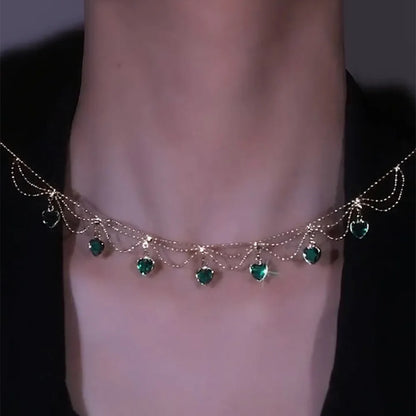 YoungX Vintage Emerald Heart Necklace