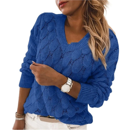 V-Neck Hollow-Out Feather Knit Sweater