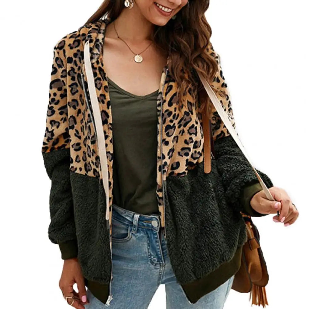 Leopard Print Zip-Up Plush Jacket