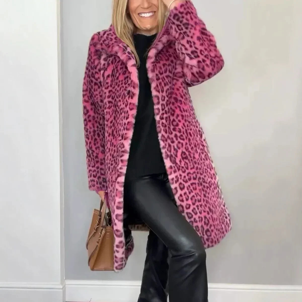 Leopard Print Plush Fleece Open Jacket