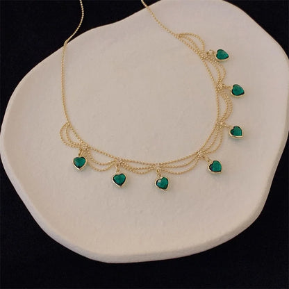 YoungX Vintage Emerald Heart Necklace