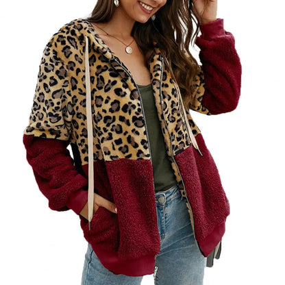 Leopard Print Zip-Up Plush Jacket