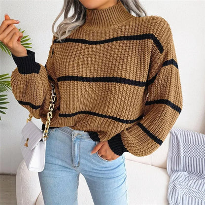 Striped Knit Half-Collar Sweater