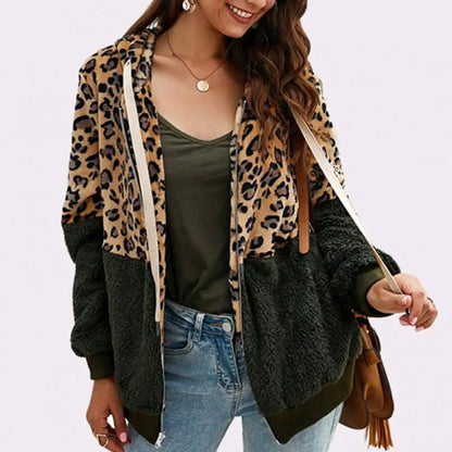 Leopard Print Zip-Up Plush Jacket