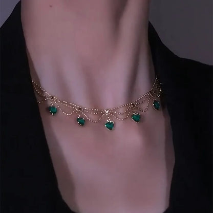 YoungX Vintage Emerald Heart Necklace