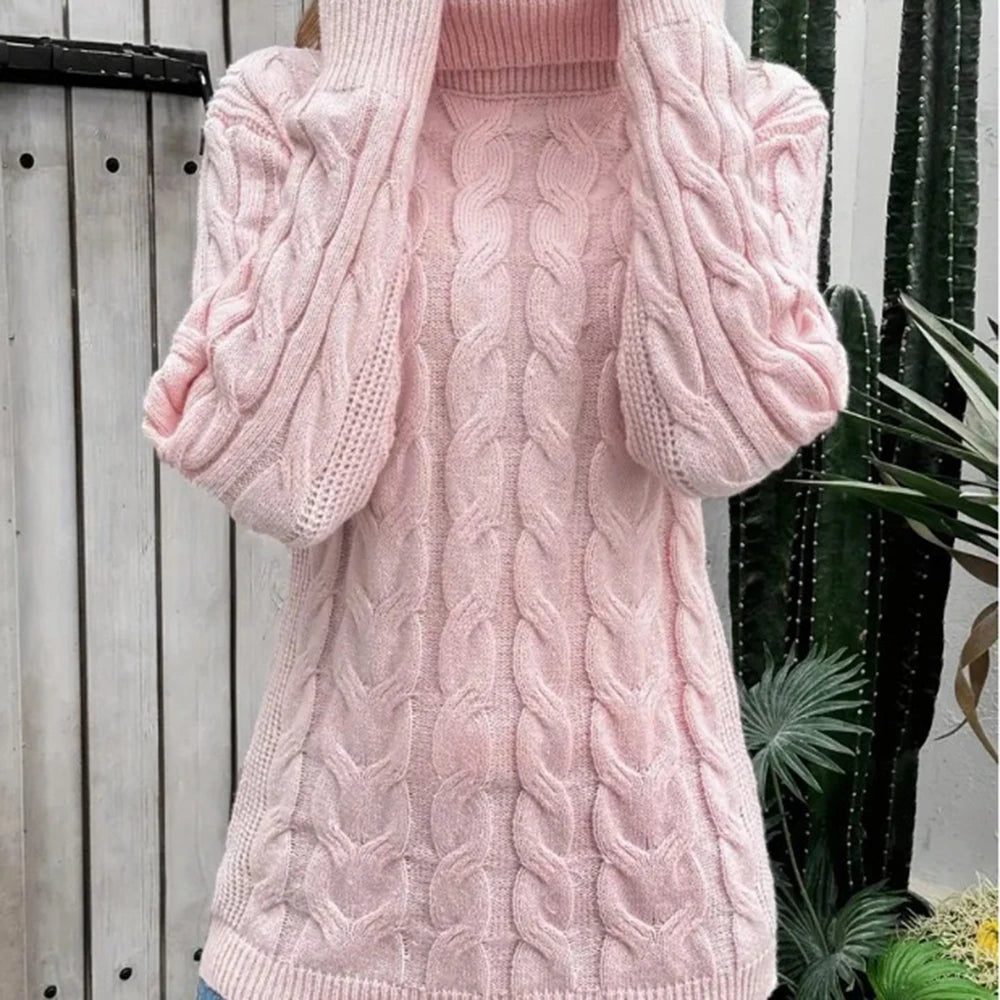 Woolen Acrylic Cable Knit Turtleneck Sweater