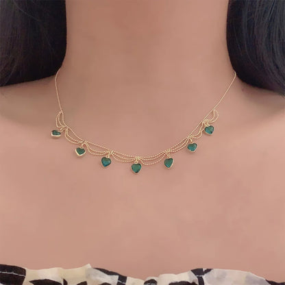 YoungX Vintage Emerald Heart Necklace