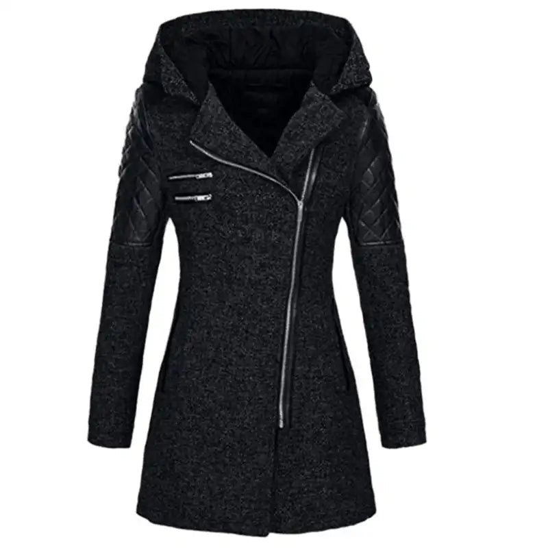 Winter Warm Slant Zipper Jacket with Hood