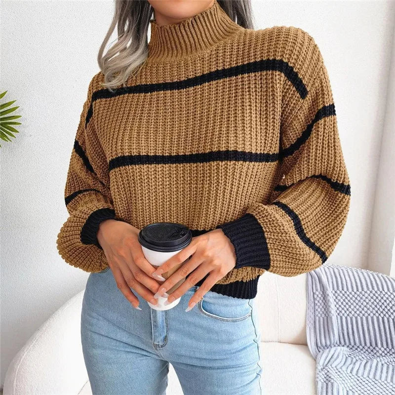 Striped Knit Half-Collar Sweater