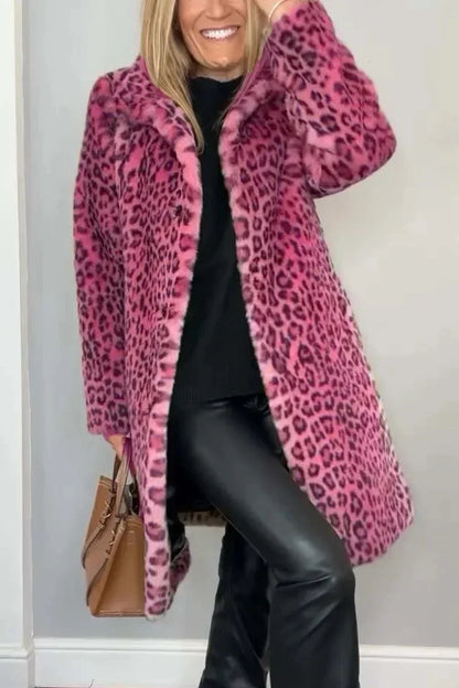 Leopard Print Plush Fleece Open Jacket